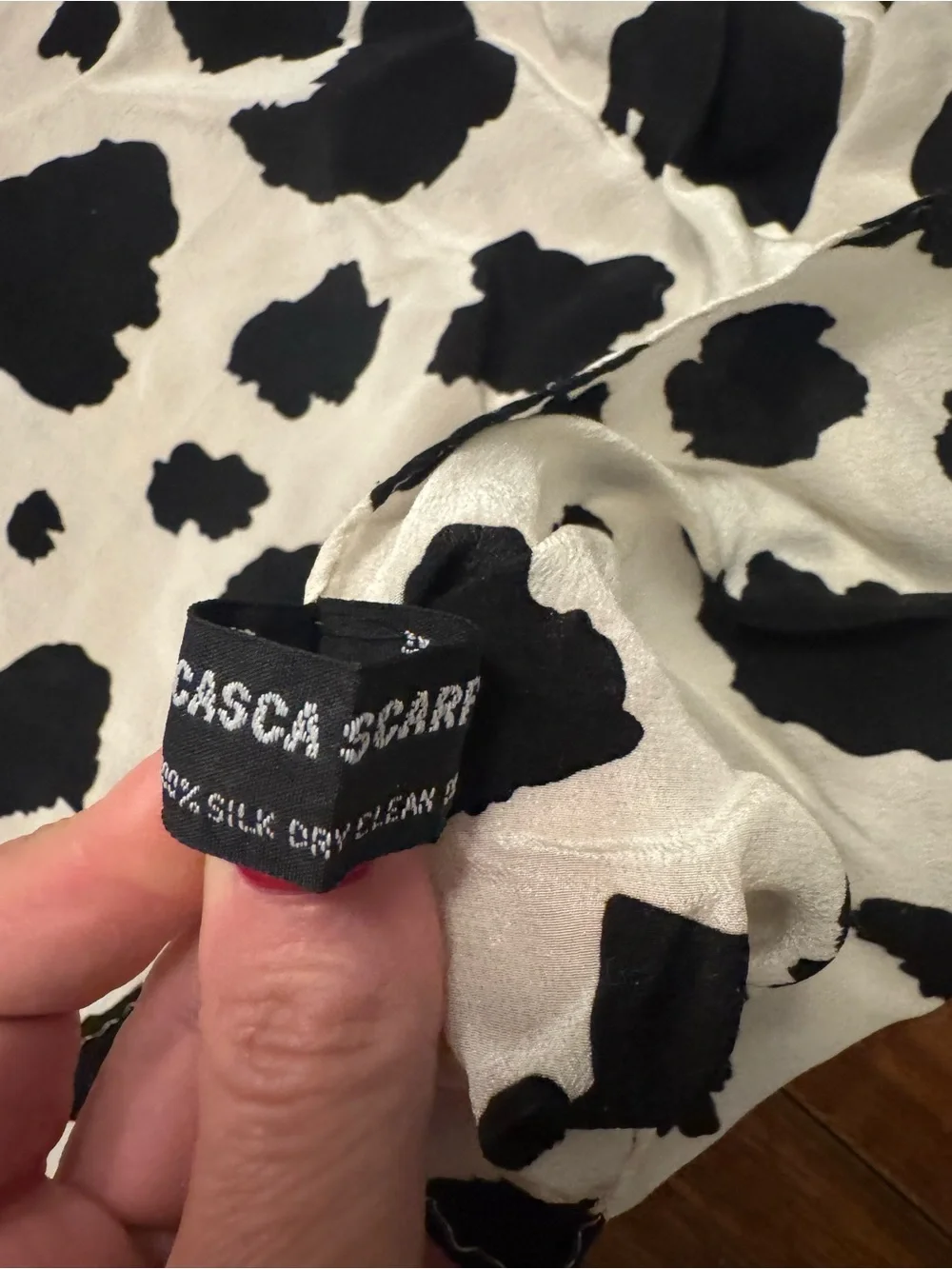 Casca SCARF Cream & Black Cow Print Silk Scarf 100% Silk Square